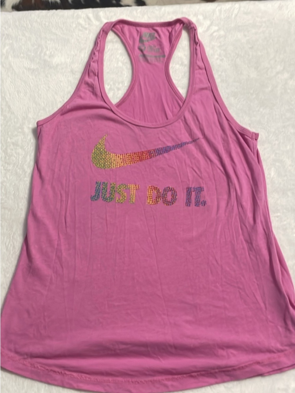 Nike Pink Racerback Tank with Rainbow Swoosh and Just Do It